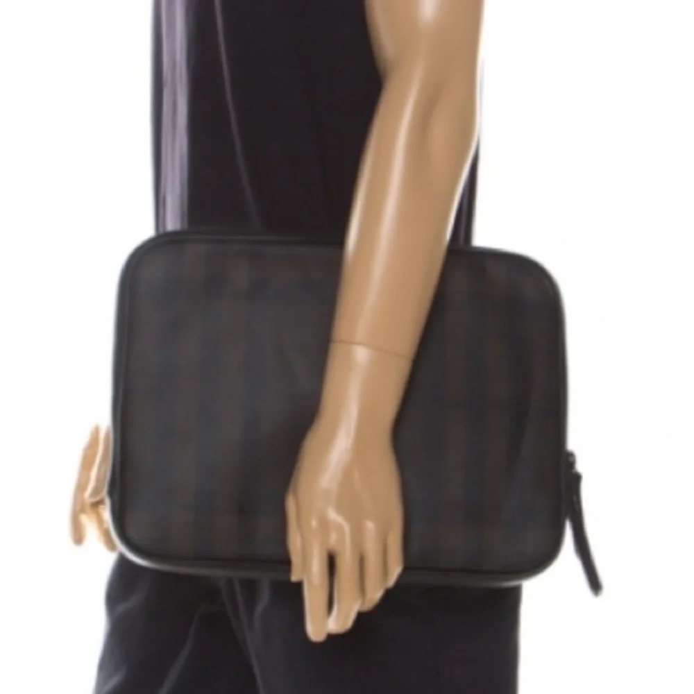 Burberry Black Dark Brown Smoke Check PVC Laptop Sleeve Burberry leather